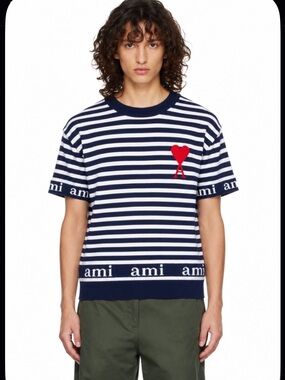 AMI PARIS
stripe short sleeve logo Ami de Coeur Crewneck Sweater summer $450